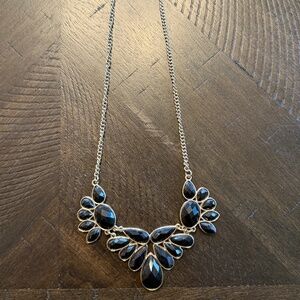 Charming Charlie Necklace with Black Stones and Gold Chain